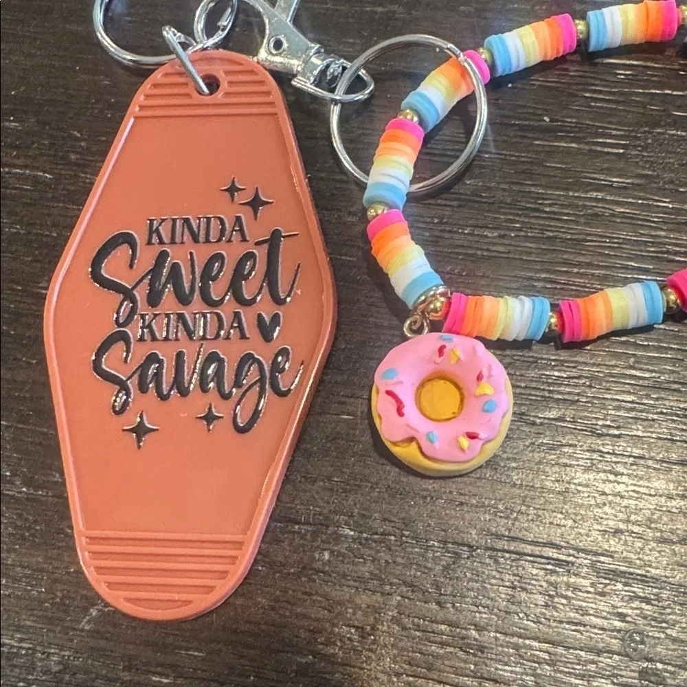 Colorful Beaded Bracelet with Donut Charm and Keychain